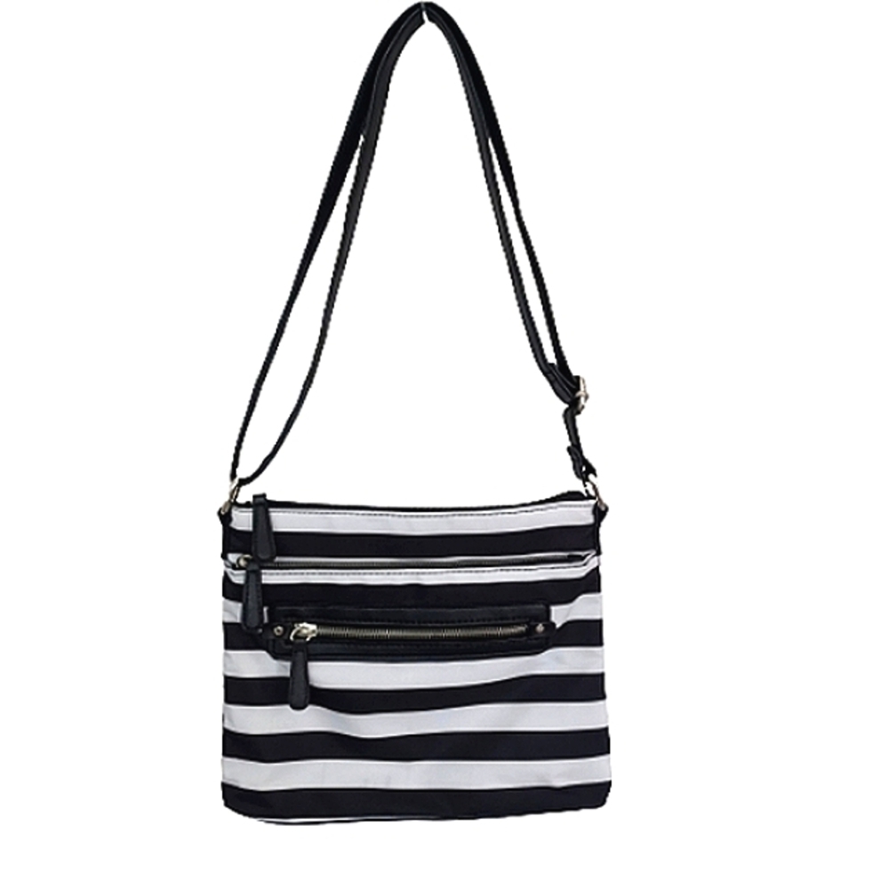 TIME TRU Black White Striped Crossbody Bag Purse